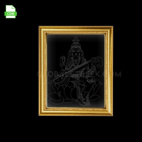 Goddess Saraswathi Acrylic Frame Artwork Laser Design File