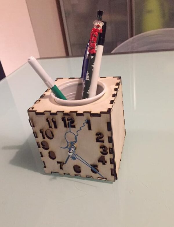 Pen Holder Clock Laser Cut Design - GlobalStreek