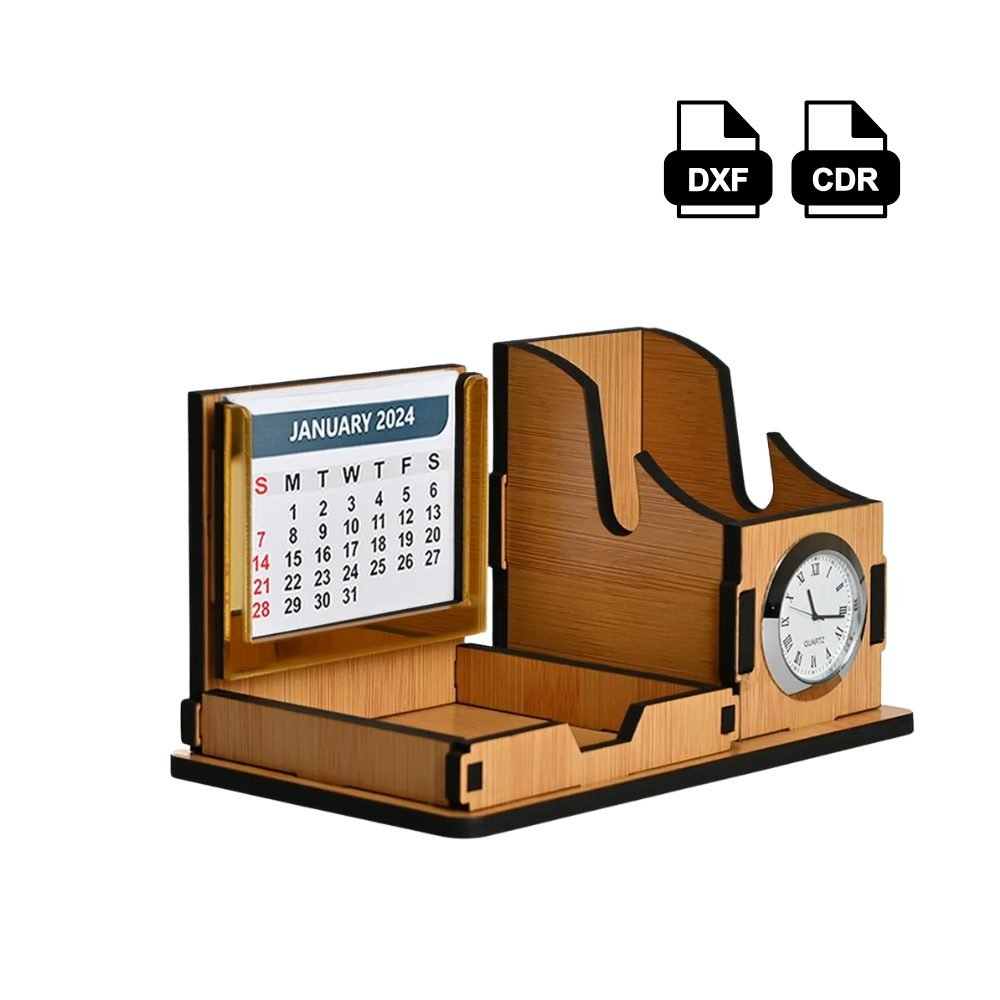 Mini Desk Organizer with Clock & Calendar | Laser Cutting File