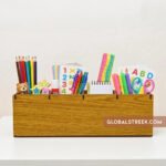 Wooden desk organizer laser cutting file with multiple compartments for pens and stationery
