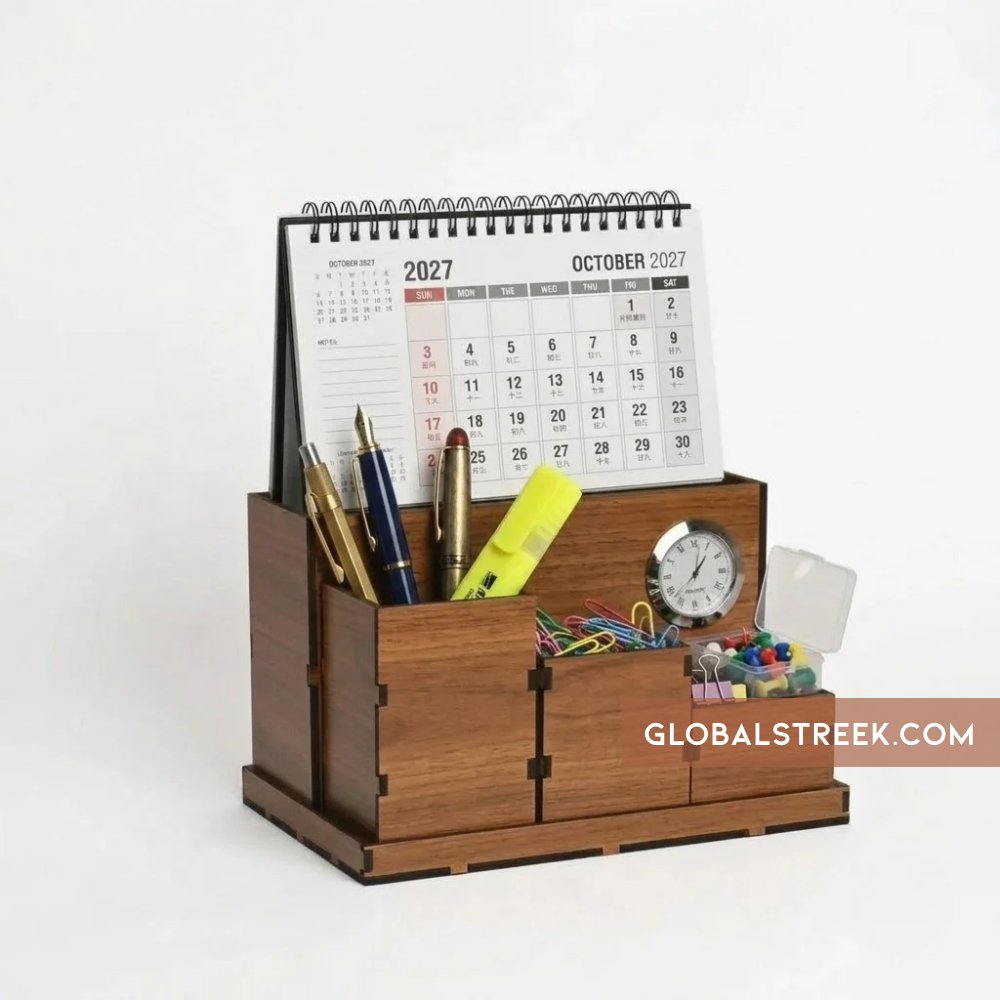 Wooden Organizer with Clock Laser Cutting File