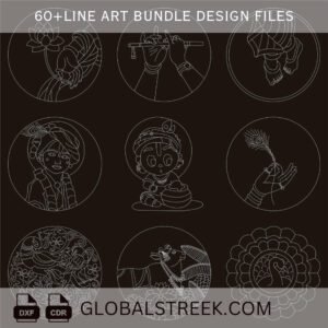 Line Art Designs Bundle for Laser Marking & Engraving | 60+ DXF CDR Files - Image 8
