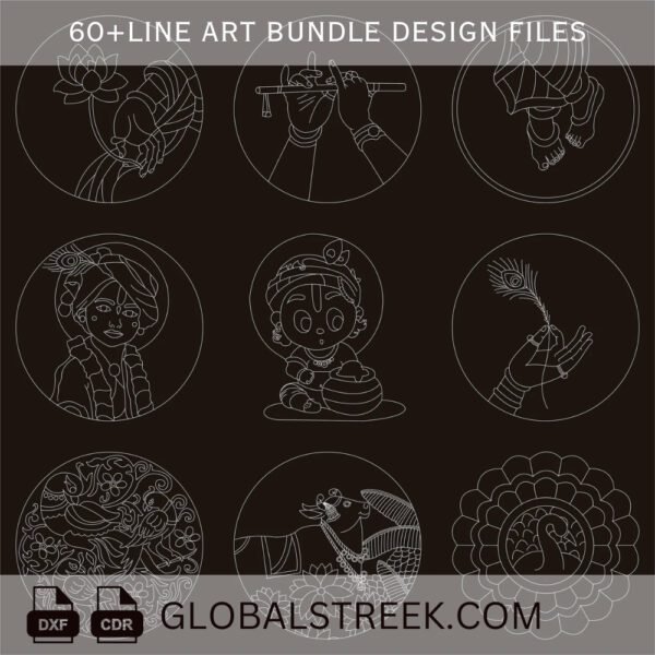 Line Art Designs Bundle for Laser Marking & Engraving | 60+ DXF CDR Files
