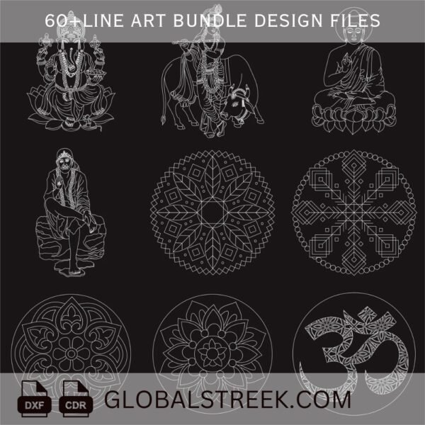 Line Art Designs Bundle for Laser Marking & Engraving | 60+ DXF CDR Files
