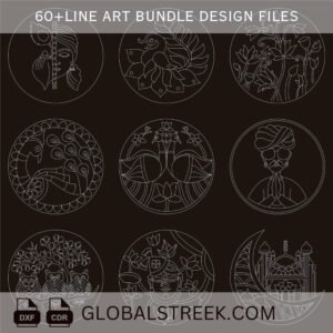 Line Art Designs Bundle for Laser Marking & Engraving | 60+ DXF CDR Files - Image 6