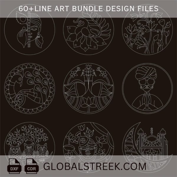 Line Art Designs Bundle for Laser Marking & Engraving | 60+ DXF CDR Files