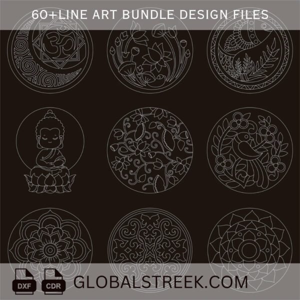 Line Art Designs Bundle for Laser Marking & Engraving | 60+ DXF CDR Files