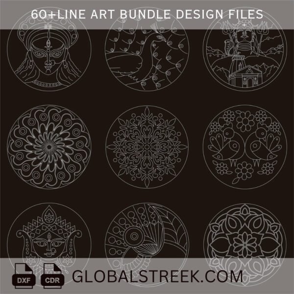 Line Art Designs Bundle for Laser Marking & Engraving | 60+ DXF CDR Files