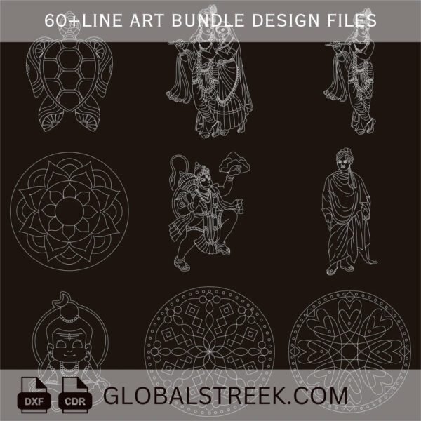 Line Art Designs Bundle for Laser Marking & Engraving | 60+ DXF CDR Files