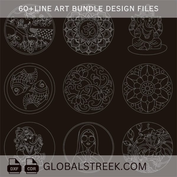 Line Art Designs Bundle for Laser Marking & Engraving | 60+ DXF CDR Files