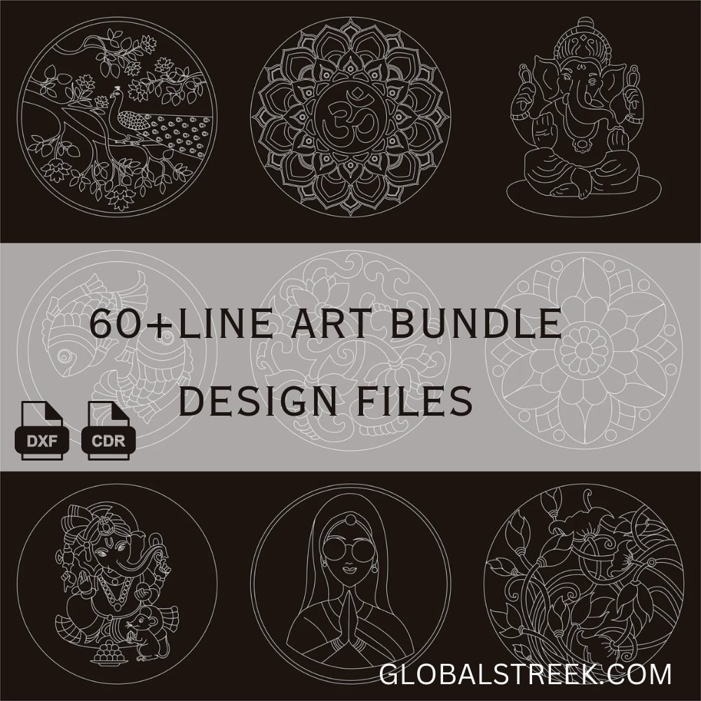 Line Art Designs Bundle for Laser Marking & Engraving | 60+ DXF CDR Files
