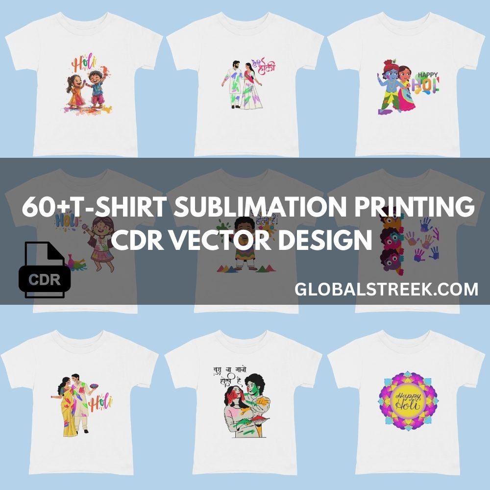 60+ Holi Sublimation Vector Designs Bundle (CDR) | Premium Print Files