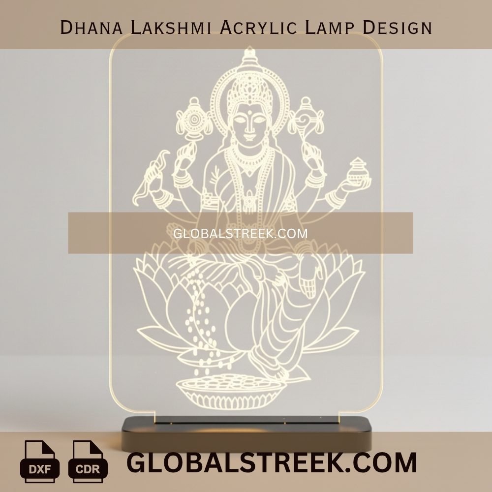 Dhana Lakshmi Acrylic Lamp Design laser engraving design file