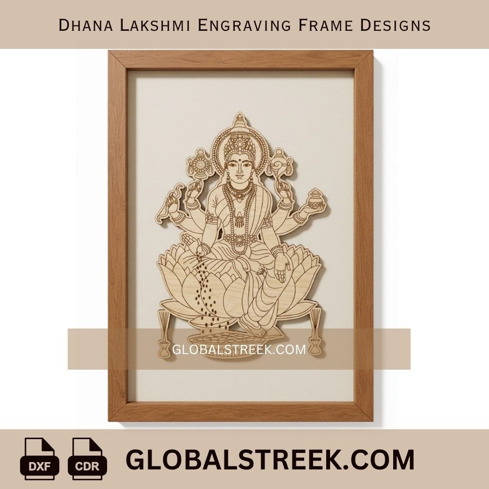 Dhana Lakshmi Engraving Frame Designs DXF laser engraving CNC decorative frame file download