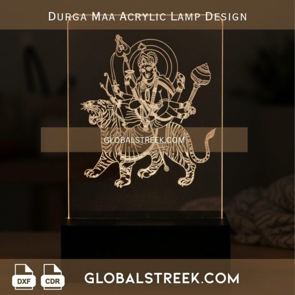 Durga Maa Acrylic Lamp Design DXF laser cut LED lamp CNC acrylic spiritual design download