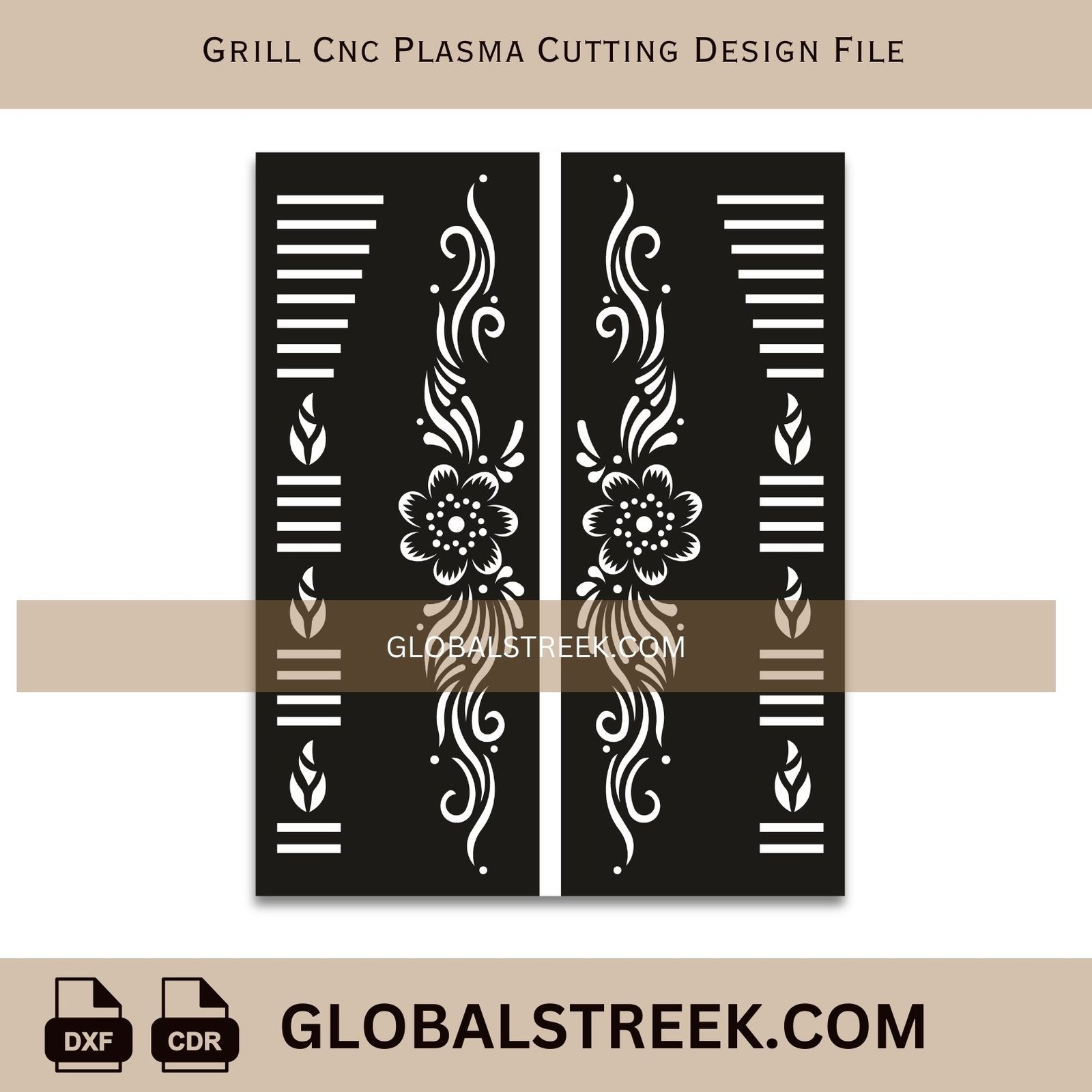 Grill CNC Plasma Cutting Design File | Decorative Metal Grill DXF Pattern