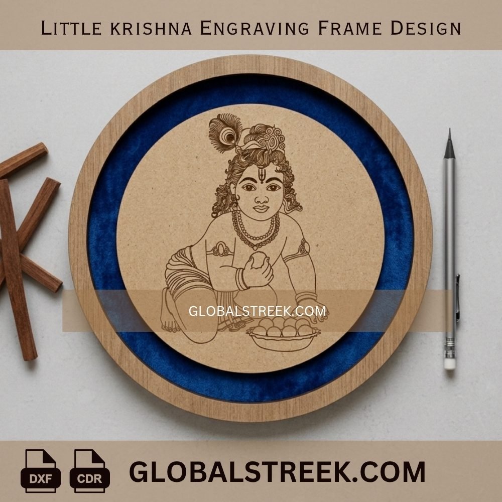 Little Krishna Engraving Frame Design DXF laser engraving CNC decorative spiritual frame file download