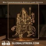 Maa Chandraghanta Acrylic Lamp Design DXF laser cut LED lamp CNC acrylic Navratri spiritual design download
