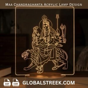 Maa Chandraghanta Acrylic Lamp Design DXF laser cut LED lamp CNC acrylic Navratri spiritual design download