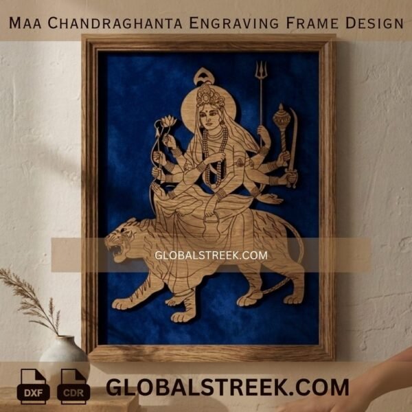 Maa Chandraghanta Engraving Frame Design DXF | Laser Engraving CNC File