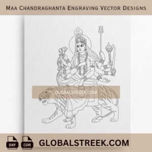 Maa Chandraghanta Engraving Vector Designs DXF laser engraving CNC vector file Navratri spiritual design download