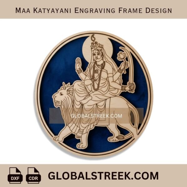 Maa Katyayani Engraving Frame Design DXF laser engraving CNC decorative Navratri spiritual frame file download