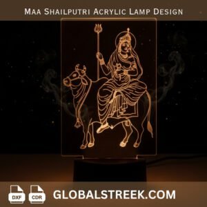 Maa Shailputri Acrylic Lamp Design DXF laser cut LED lamp CNC acrylic Navratri spiritual design file download
