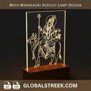 Mata Mahagauri Acrylic Lamp Design DXF laser cut LED lamp CNC acrylic Navratri spiritual design file download