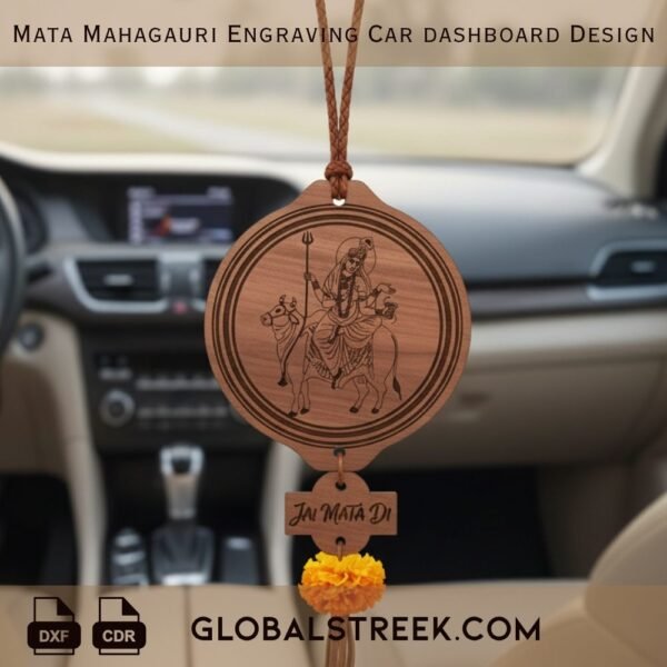 Mata Mahagauri Engraving Car Dashboard Design DXF laser engraving CNC car dashboard Navratri spiritual design file download