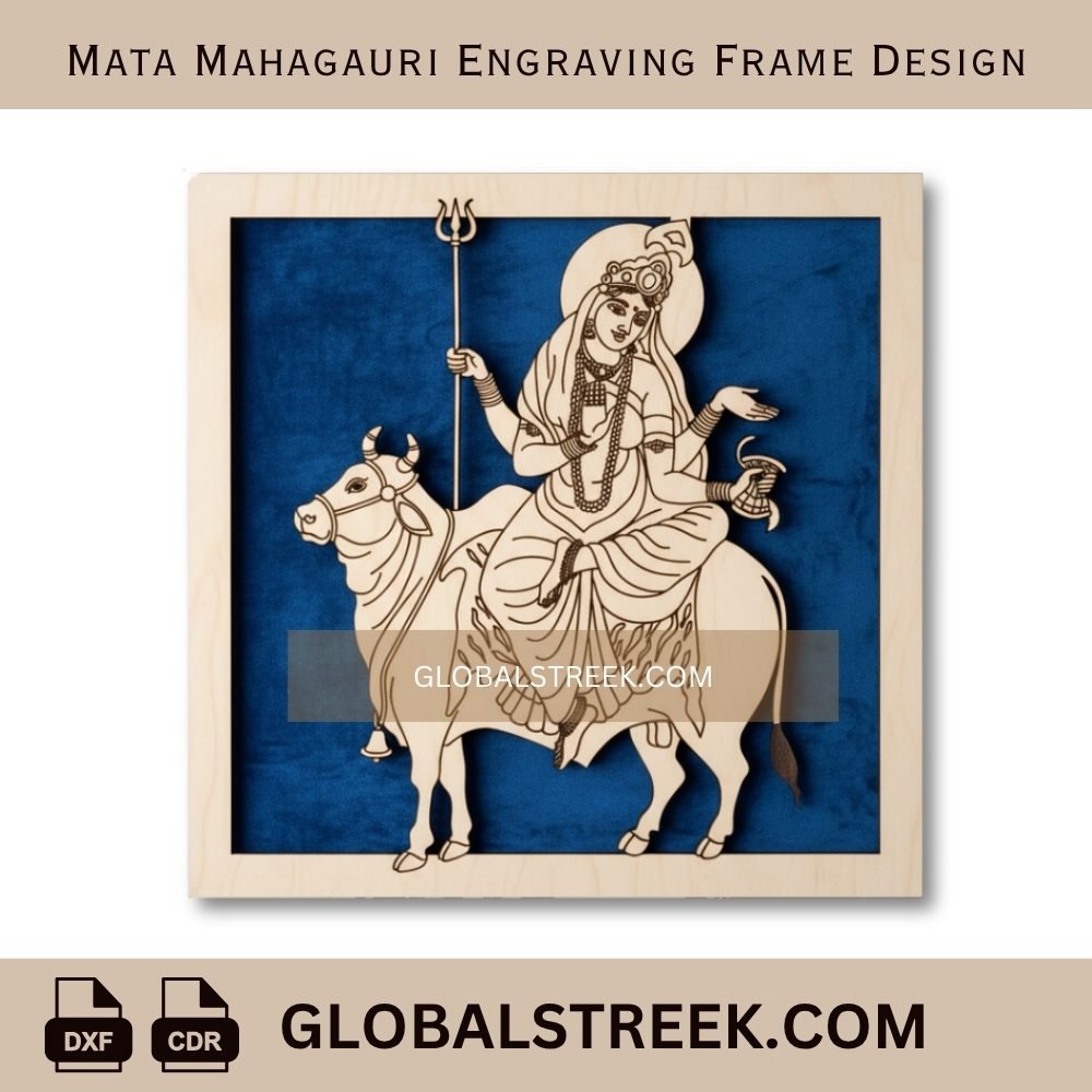 Mata Mahagauri Engraving Frame Design DXF laser engraving CNC decorative Navratri spiritual frame file download