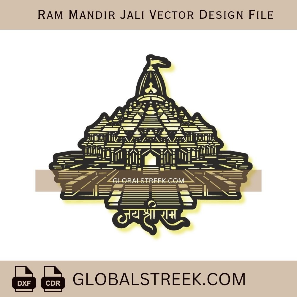 Ram Mandir Jali Vector Design File | CNC Laser Cutting Wall Art Design (DXF & CDR)