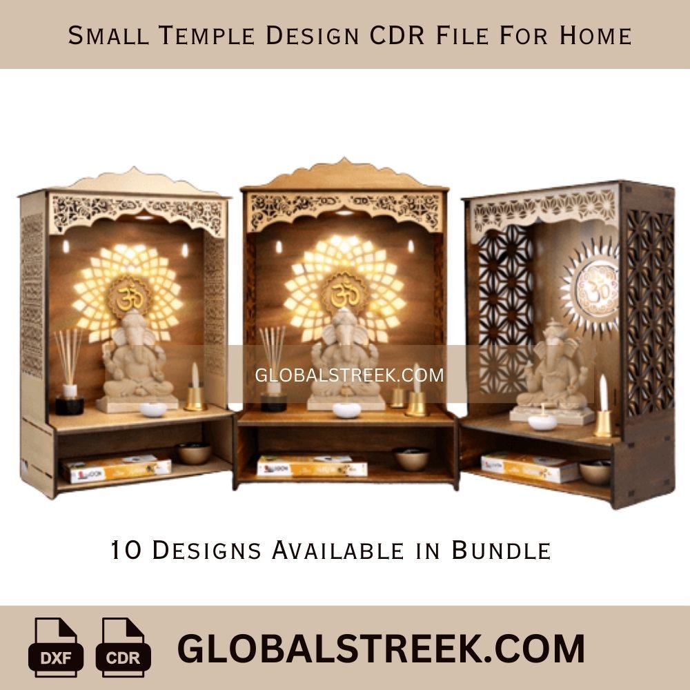 Small Temple Design CDR & DXF File For Home & Shop | Bundle of 10 Temple Laser Cutting Files