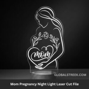 Mom Pregnancy Night Light Laser Cut File glowing acrylic mother silhouette lamp with heart and floral design