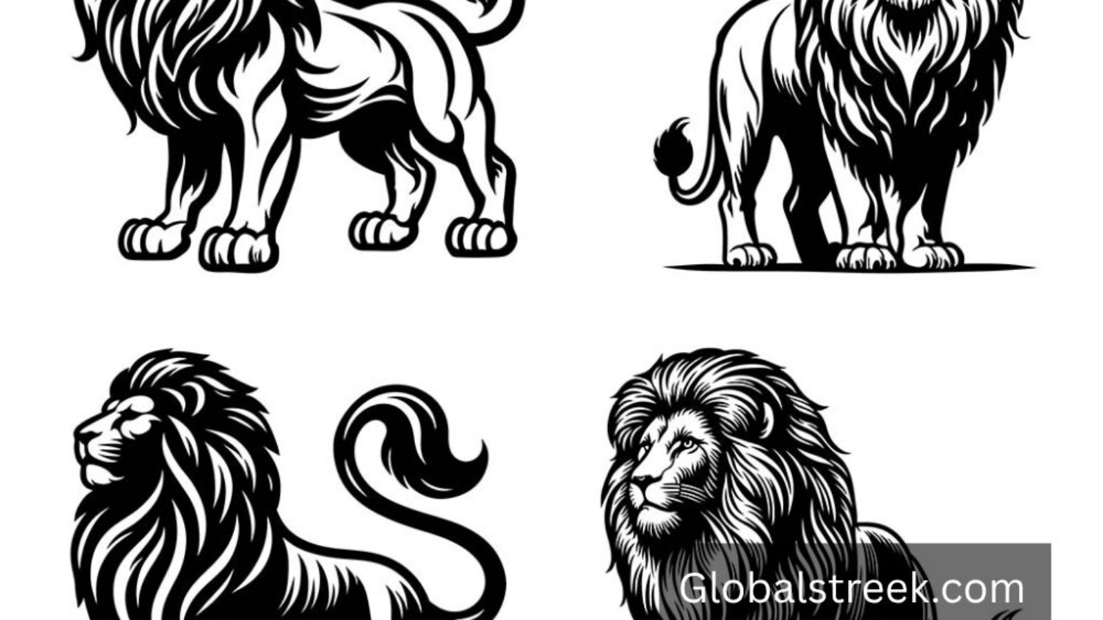 Black and White Lion Vector Illustration Design DXF File for Laser Cutting and Engraving
