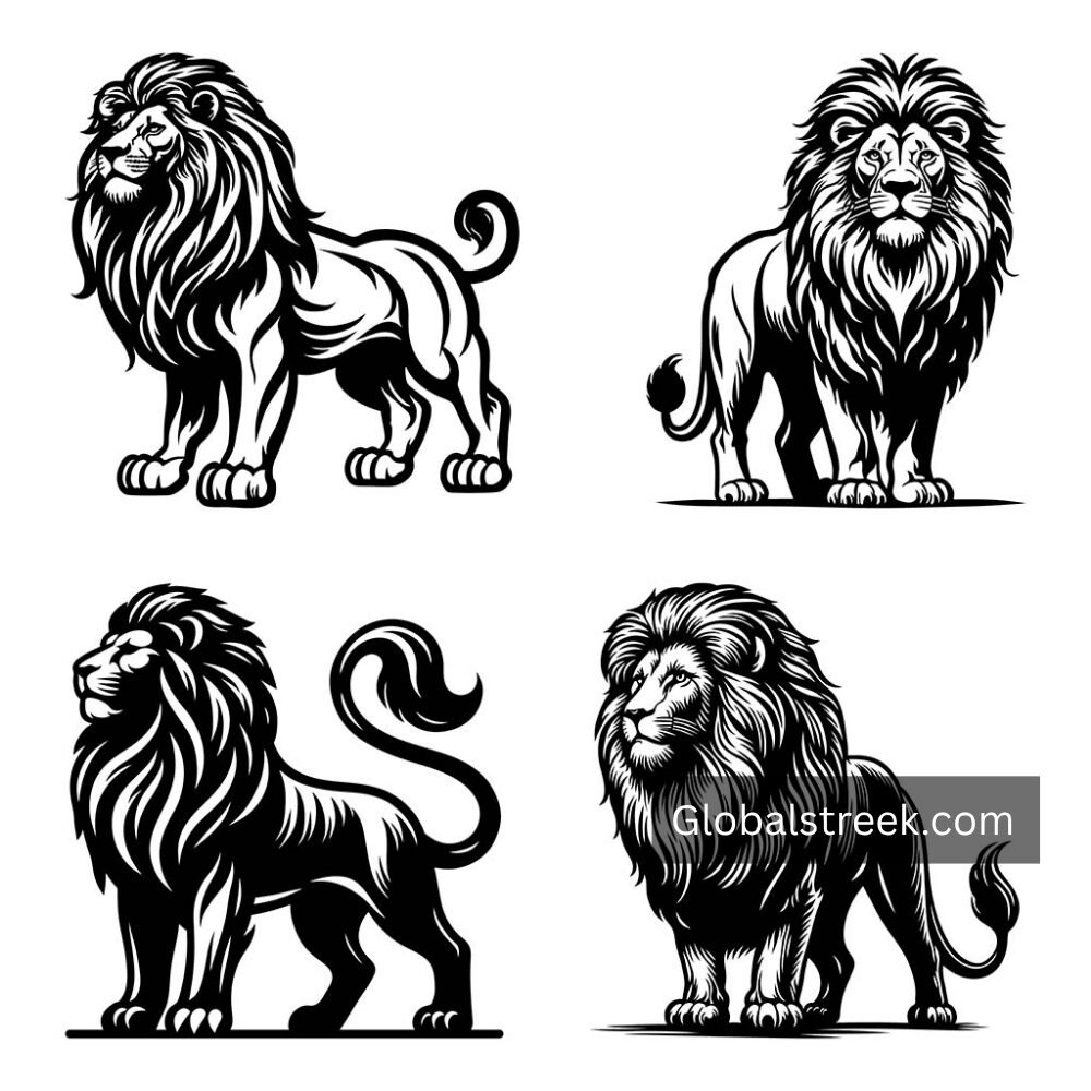Black and White Lion Vector Illustration Design DXF File for Laser Cutting and Engraving