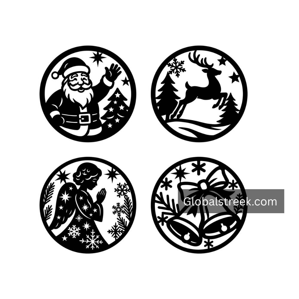 Free Circular Christmas Ornament Vector Illustration Design DXF File for Laser Cutting and Engraving