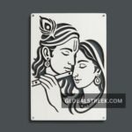 Krishna Radha Portrait Wall Art DXF File with Flute and Peacock Feather for Laser Cutting
