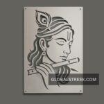Krishna Wall Art Design DXF File with Flute and Peacock Feather for Laser Cutting
