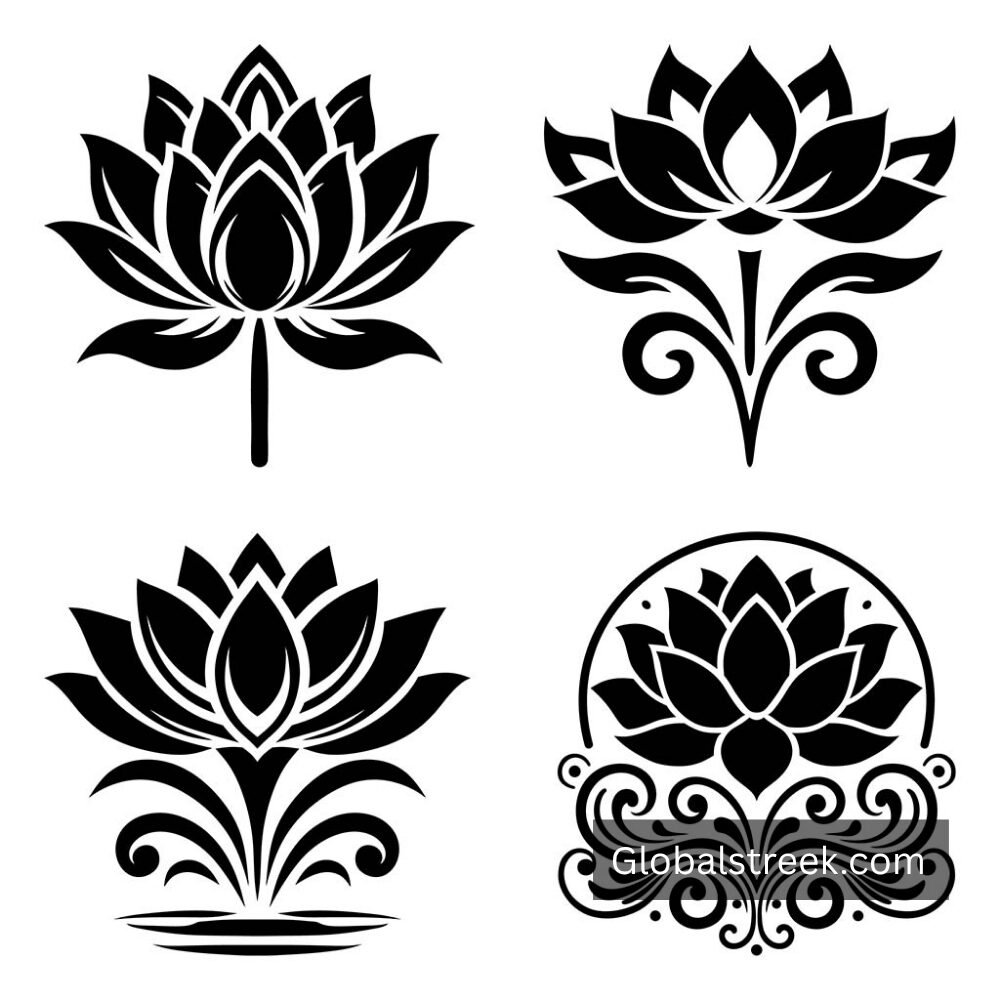 Lotus Flower Vector Illustration Design DXF File for Laser Cutting and Engraving Free Download