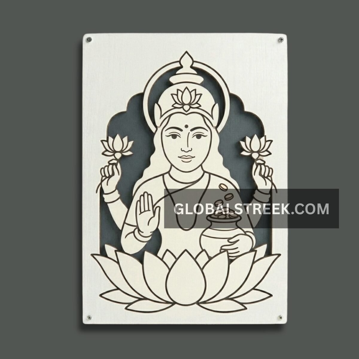 Maa Lakshmi Wall Art Design DXF File for Laser Cutting with Lotus and Kalash