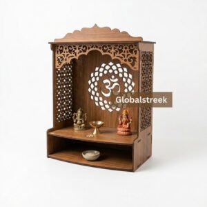Wooden Mandir for Home CNC Design File DXF CDR with Decorative Jali Panels and Om Back Panel