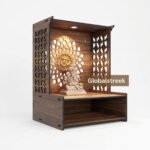 Wooden Mandir for Home Laser Cutting File with Om Back Panel and Decorative Jali Design