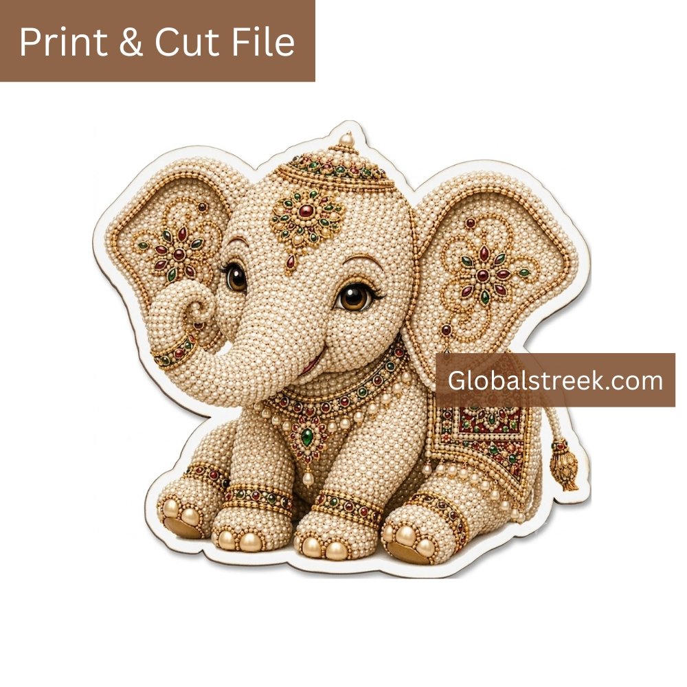 Elegant Pearl Elephant Printable Design