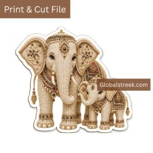 Royal Elephant Family Print Cut File | Mother & Baby Elephant CDR Design