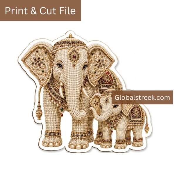 Royal Elephant Family Print Cut File | Mother & Baby Elephant CDR Design