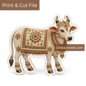 Royal Pearl Cow Print Cut File | Premium CDR Design for Fridge Magnet | UV Print Digital Download