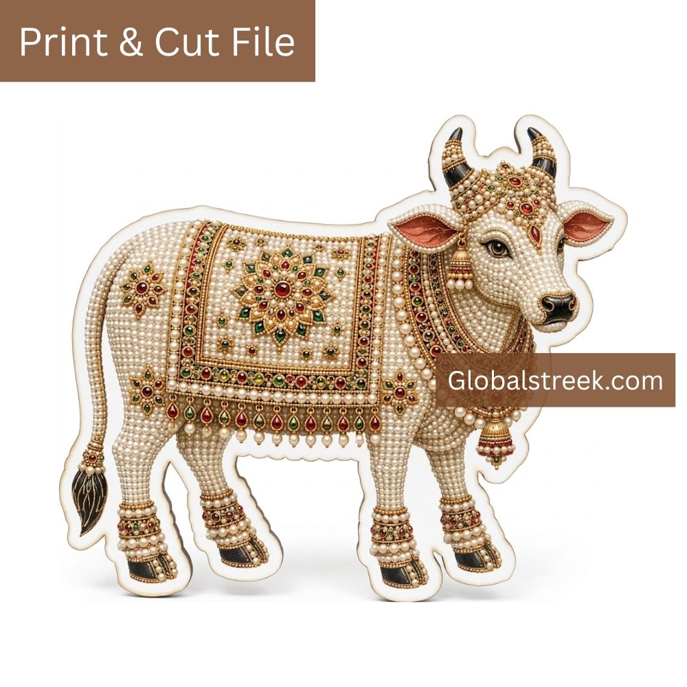 Royal Pearl Cow Print Cut File | Premium CDR Design for Fridge Magnet | UV Print Digital Download