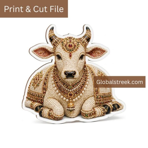 Sacred Pearl Cow Print Cut File | Sitting Cow CDR Artwork for Laser & UV Print