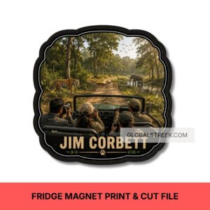 Jim Corbett Jungle Safari Fridge Magnet Print & Cut File with Tiger and Wildlife