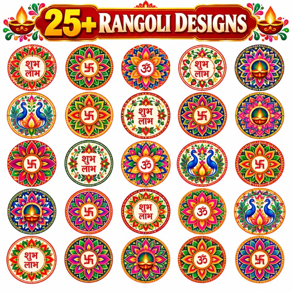 25+ Rangoli Designs Print and Cut Files | Diwali Digital Design Bundle